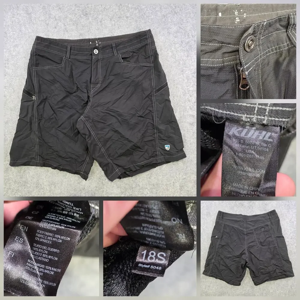 Kuhl Utility Mutiny River Shorts‎ Mens 38 Black Nylon Stretch Hiking Zip Pockets